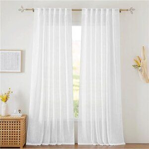 White Curtains Sheer - Linen Texture Semi Sheer Window Covering, Light & Airy